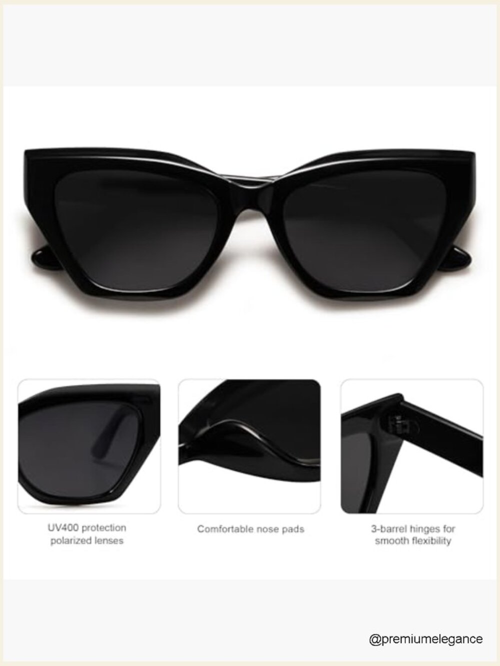 Square Cat Eye Polarized Sunglasses Retro Classic Vintage Trendy Shades - Picture 4 of 7